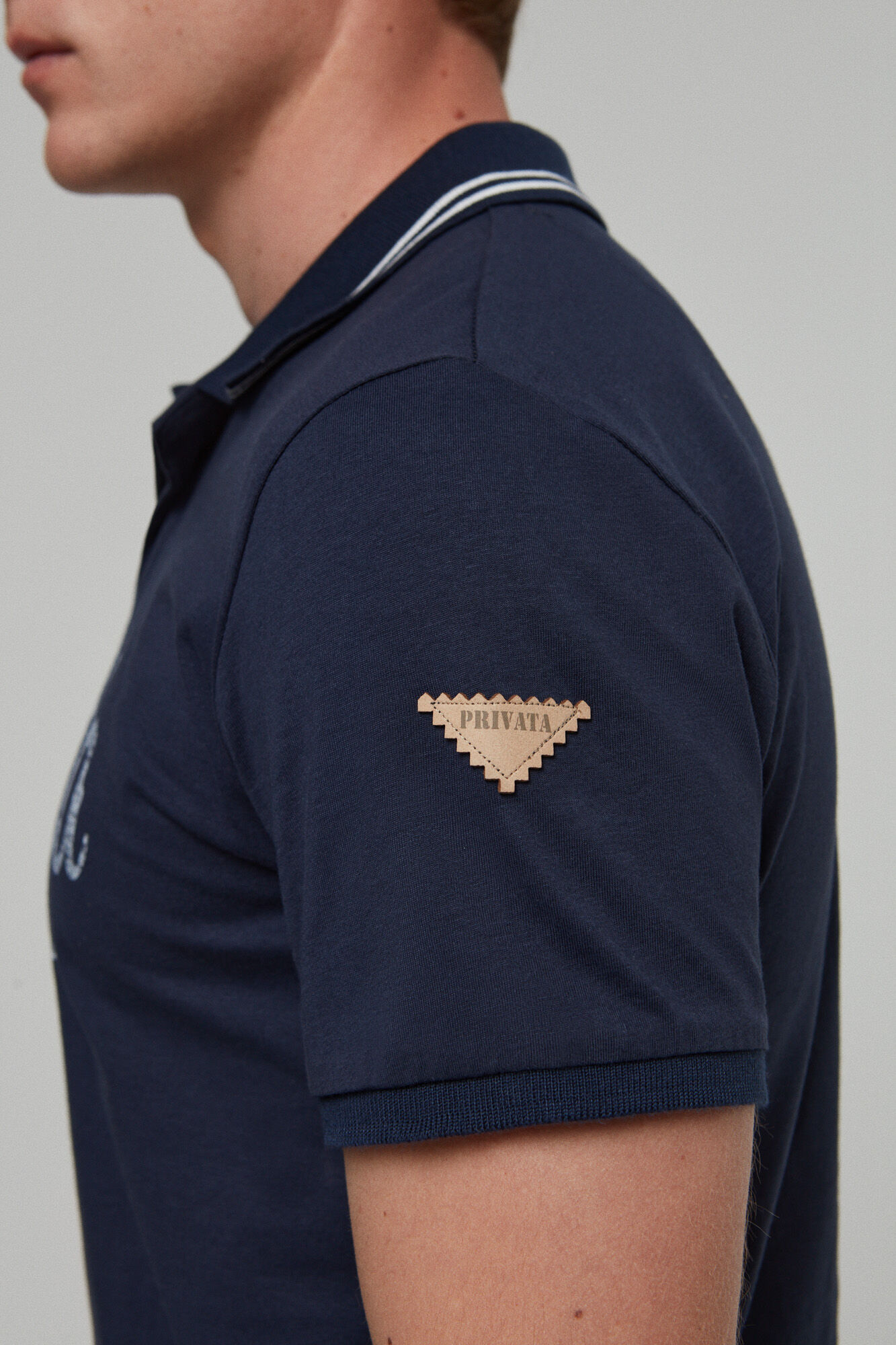 Polo alg mc print private - Azul marinho