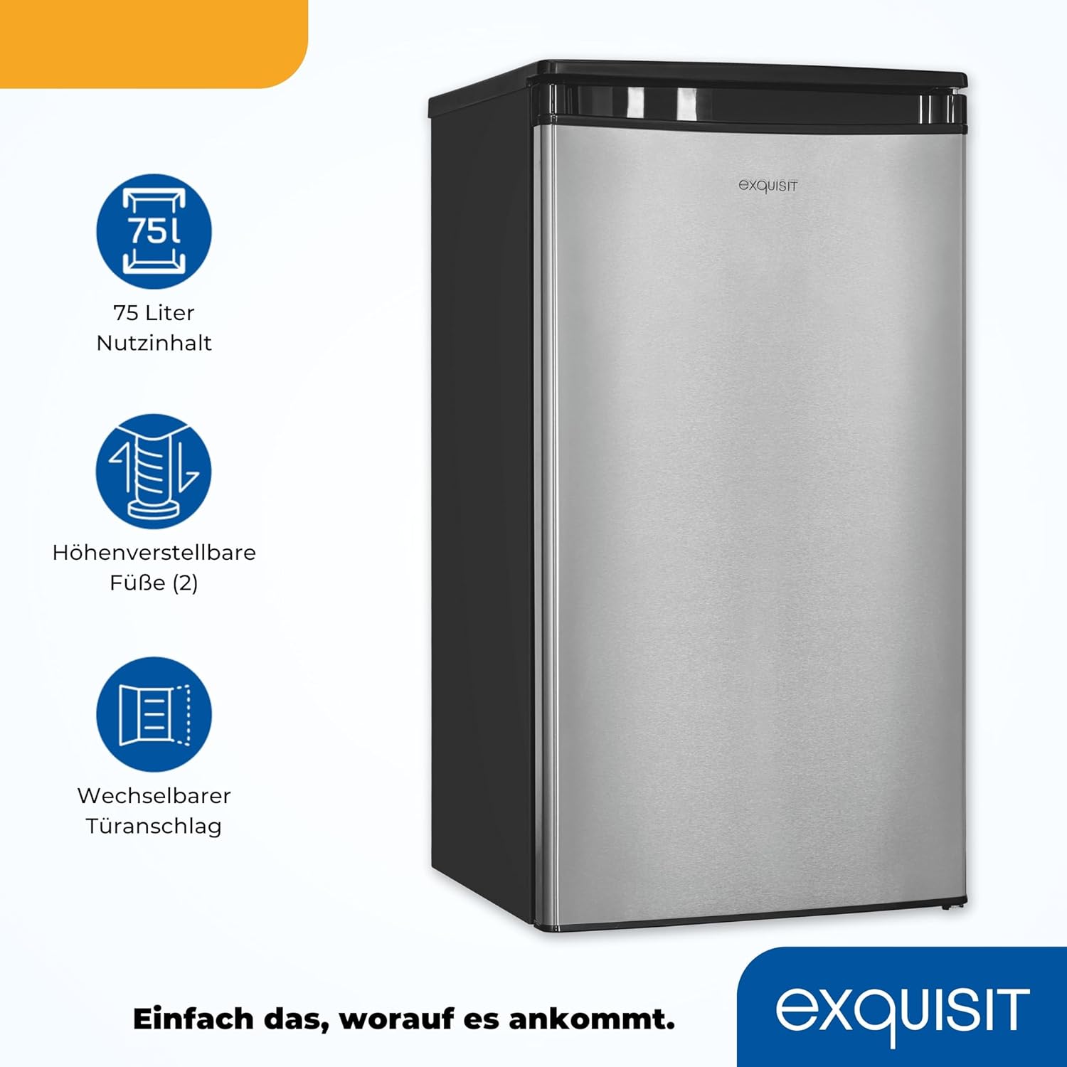 Exquisit Vollraumkühlschrank KS85-V-091E inoxlook | Kühlschrank ohne Gefrierfach freistehend 75 l Nutzinhalt | Edelstahloptik