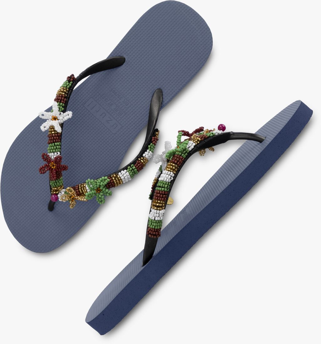 UZURII blauwe uzurii teenslippers las dalias gold