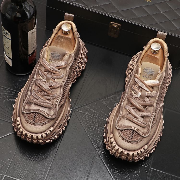Mr Ozera - Platform Mesh Panel Veterschoenen van Imitatieleer