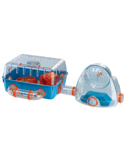Ferplast Hamsterkooi Combi 2 - Dierenverblijf - 79.5x29.5x26 cm Blauw Oranje