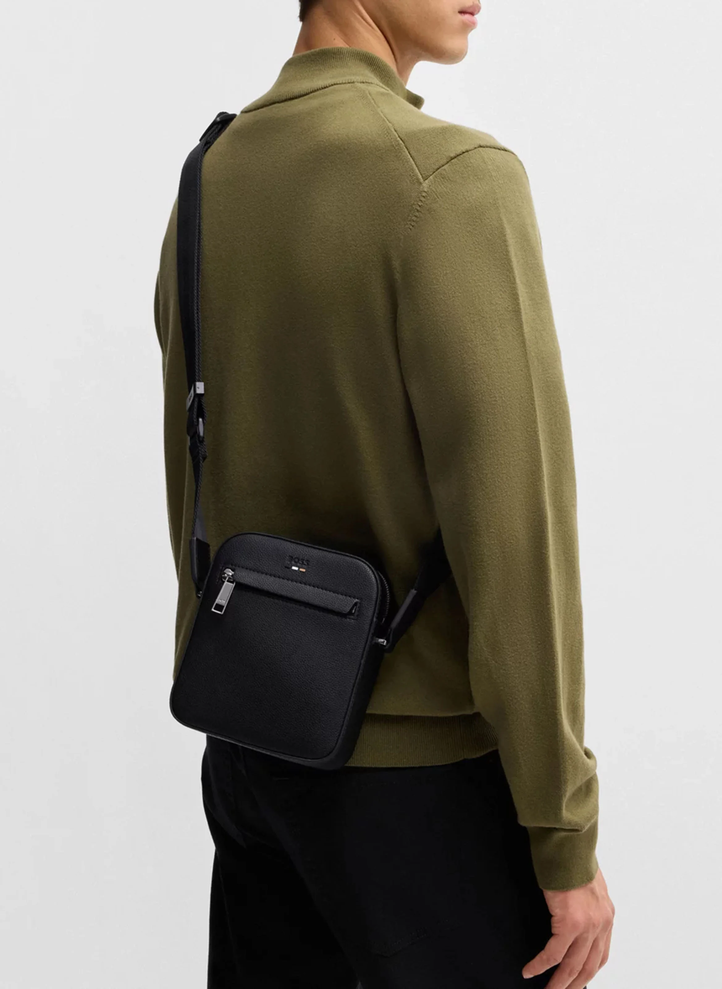 Sac reporter effet cuir grainé | Noir