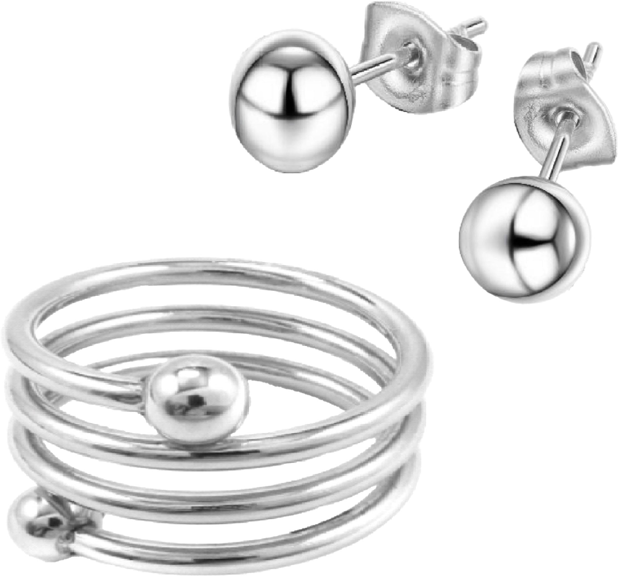 Firetti Schmuckset »Mulitpack Schmuck Geschenk Edelstahl Ring Paar Ohrstecker« (Set, 3 tlg.)
