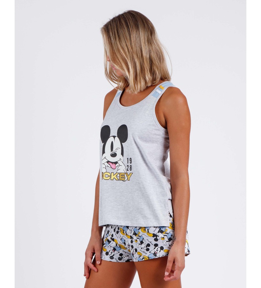 Pijama de verão sem mangas do Mickey da Disney, cinza.