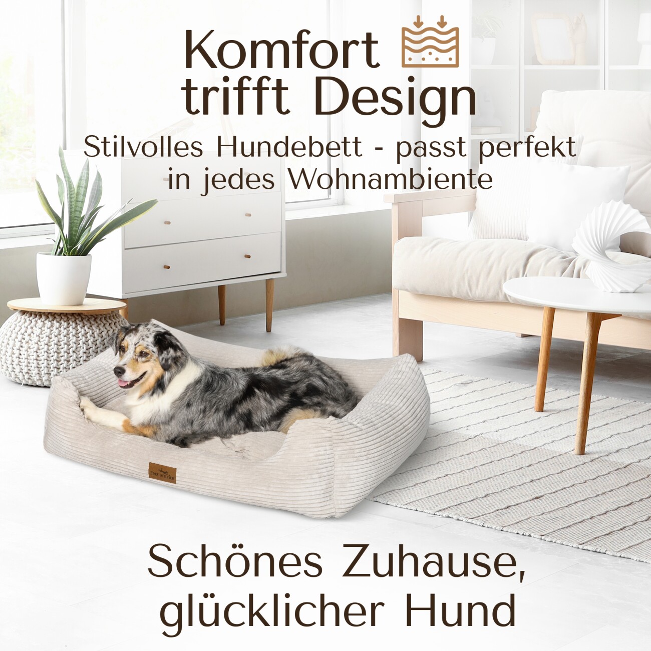 Freudentier Orthopädisches Hundebett aus stilvollem Cord M