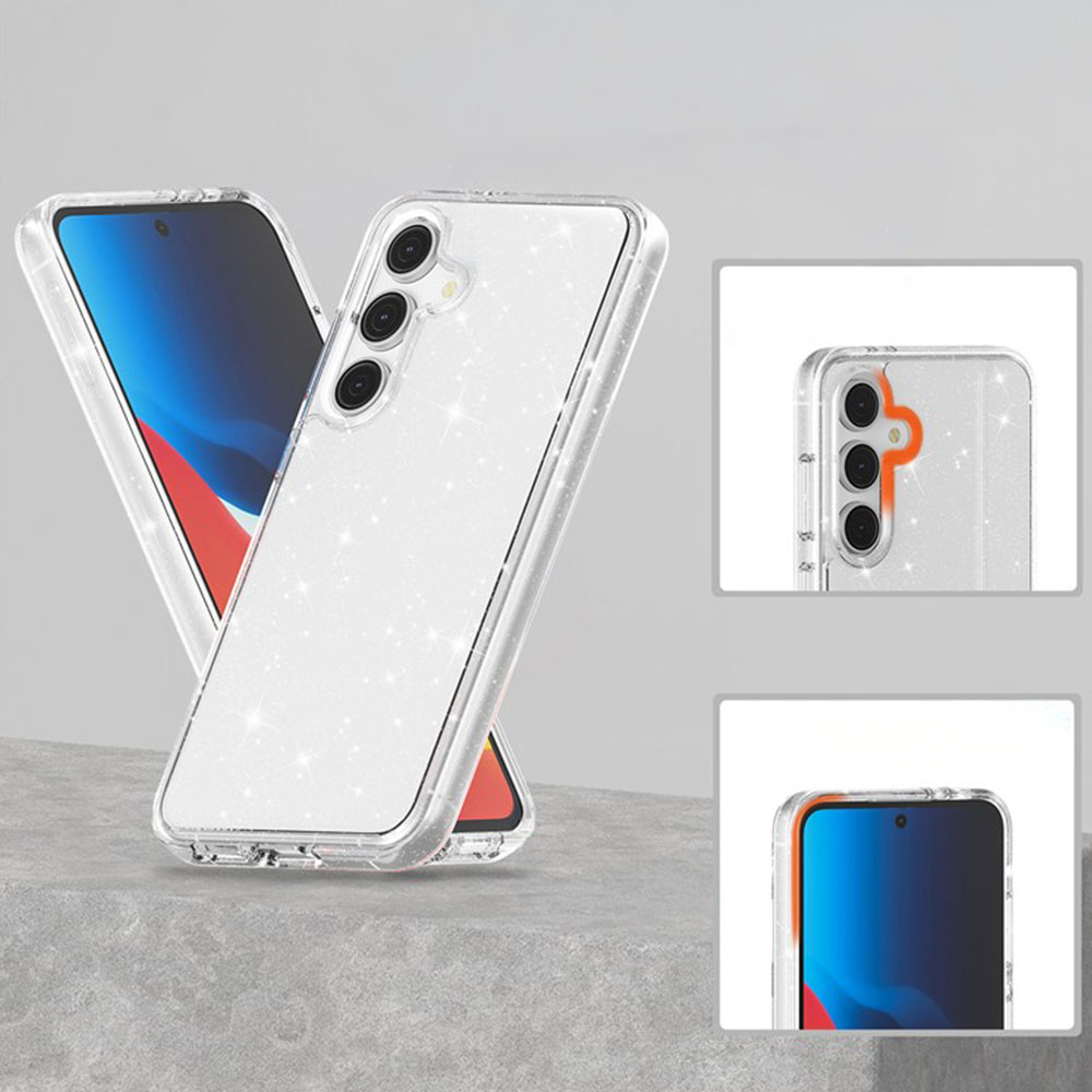 Samsung Galaxy S24 FE Hybrid Hardcase Schutzhülle im Glitzer Design - Silber / Transparent