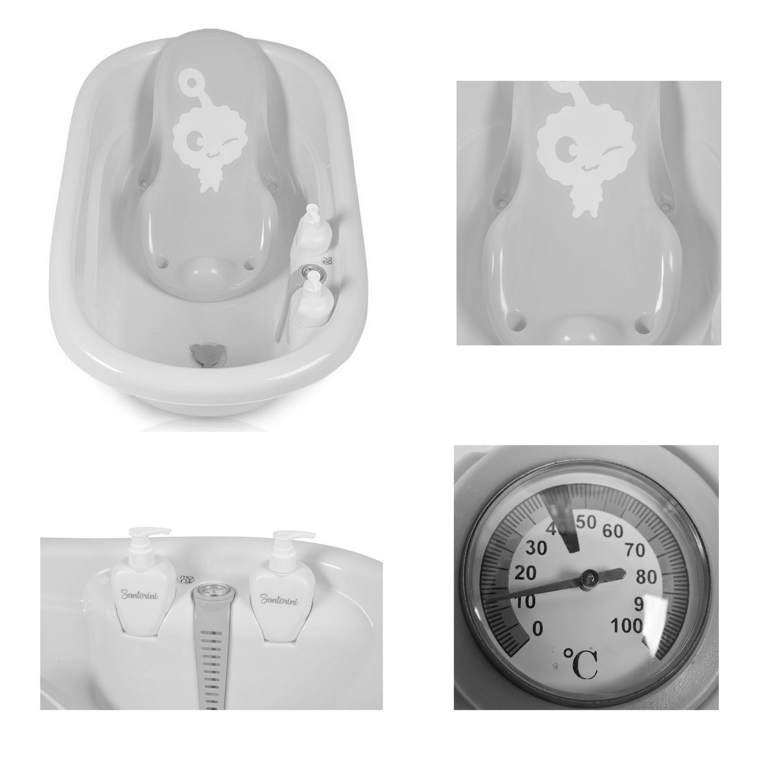 Moni Babybadewanne Santorini, Zubehör 90 cm Thermometer Shampoospender ab Geburt blau