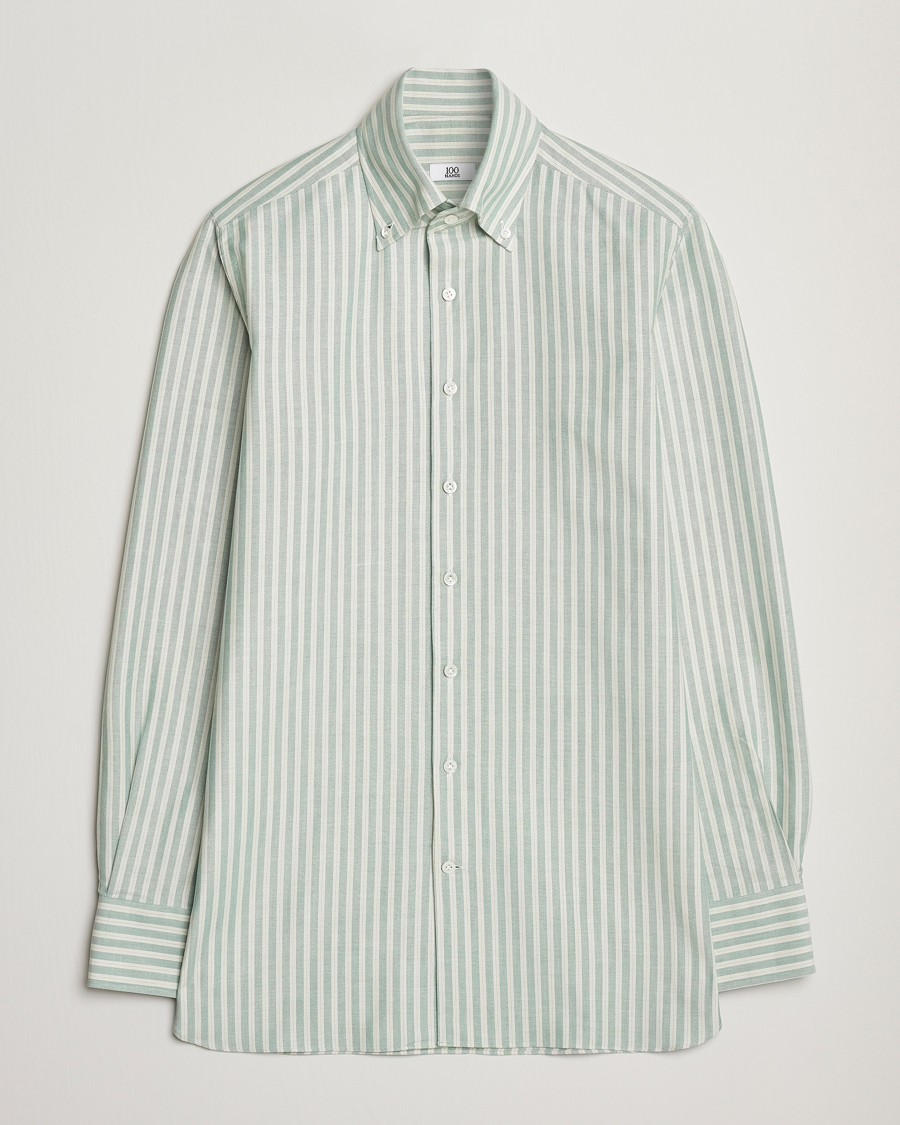 100Hands Striped Japan Oxford Button Under Shirt Green