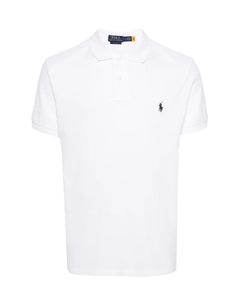 Slim Fit White Polo with Blue Logo