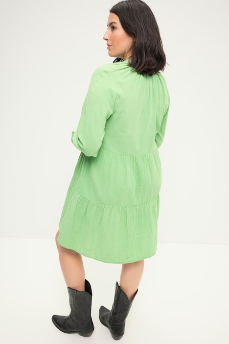 Musselin-Minikleid, A-Line, Rüschen-Ausschnitt, Langarm