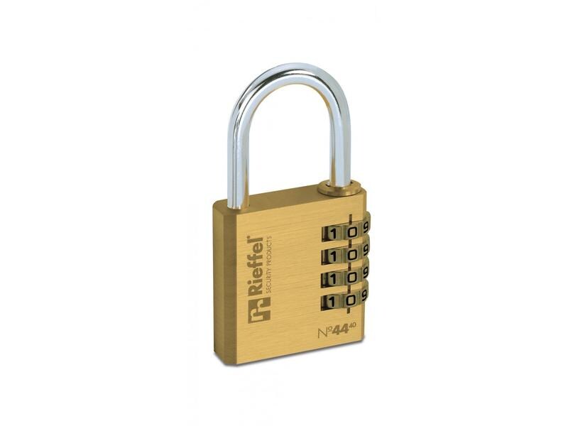 Rieffel Messing Zahlenschloss - 4-stelliger Zahlencode Messing-Vorhängeschloss mit individuell einstellbarem Zahlencode und Stahlbügel