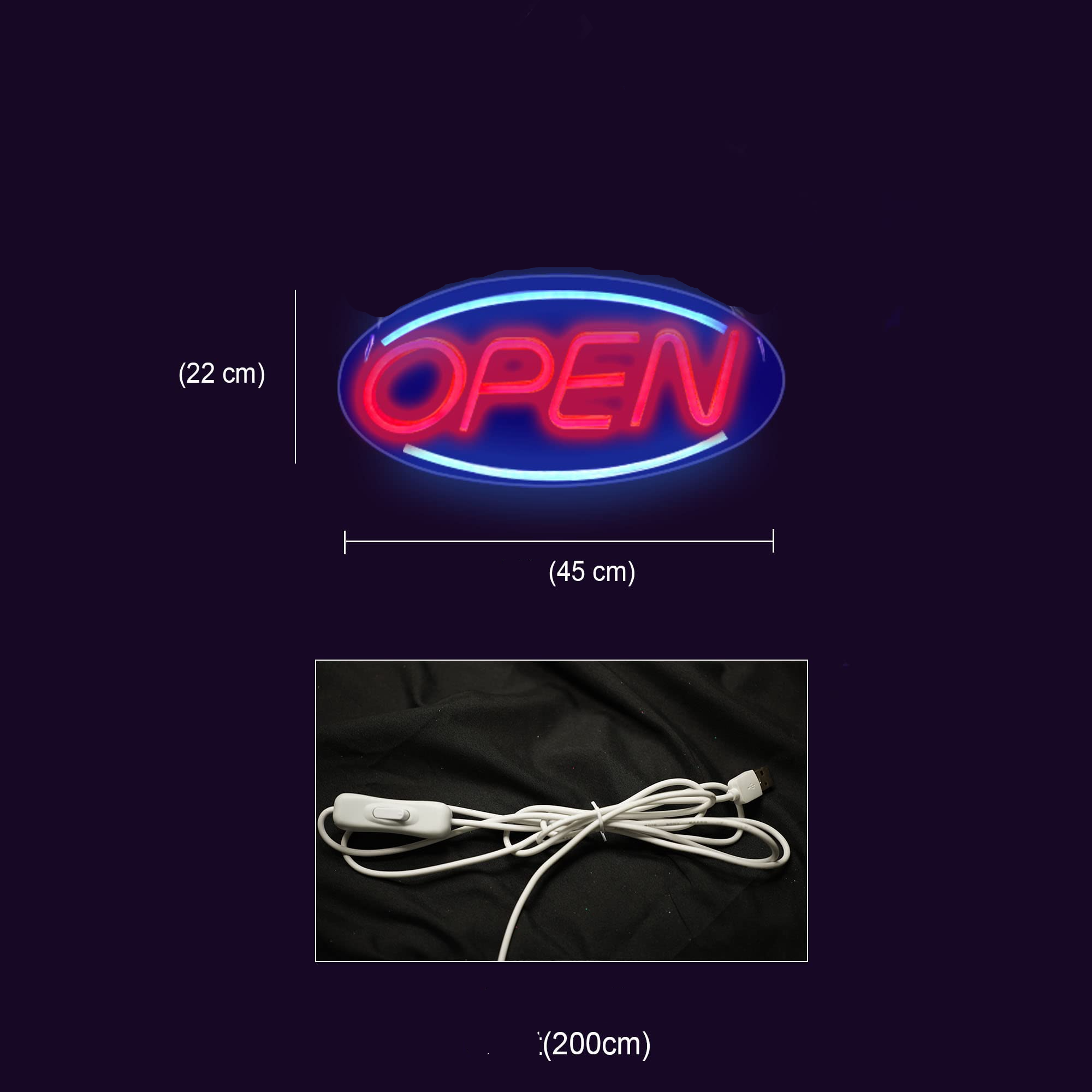 (45x22cm) LED Neon Sign Open Wand Deko Licht Schild Home / Party Accessoire (USB) - Bunt