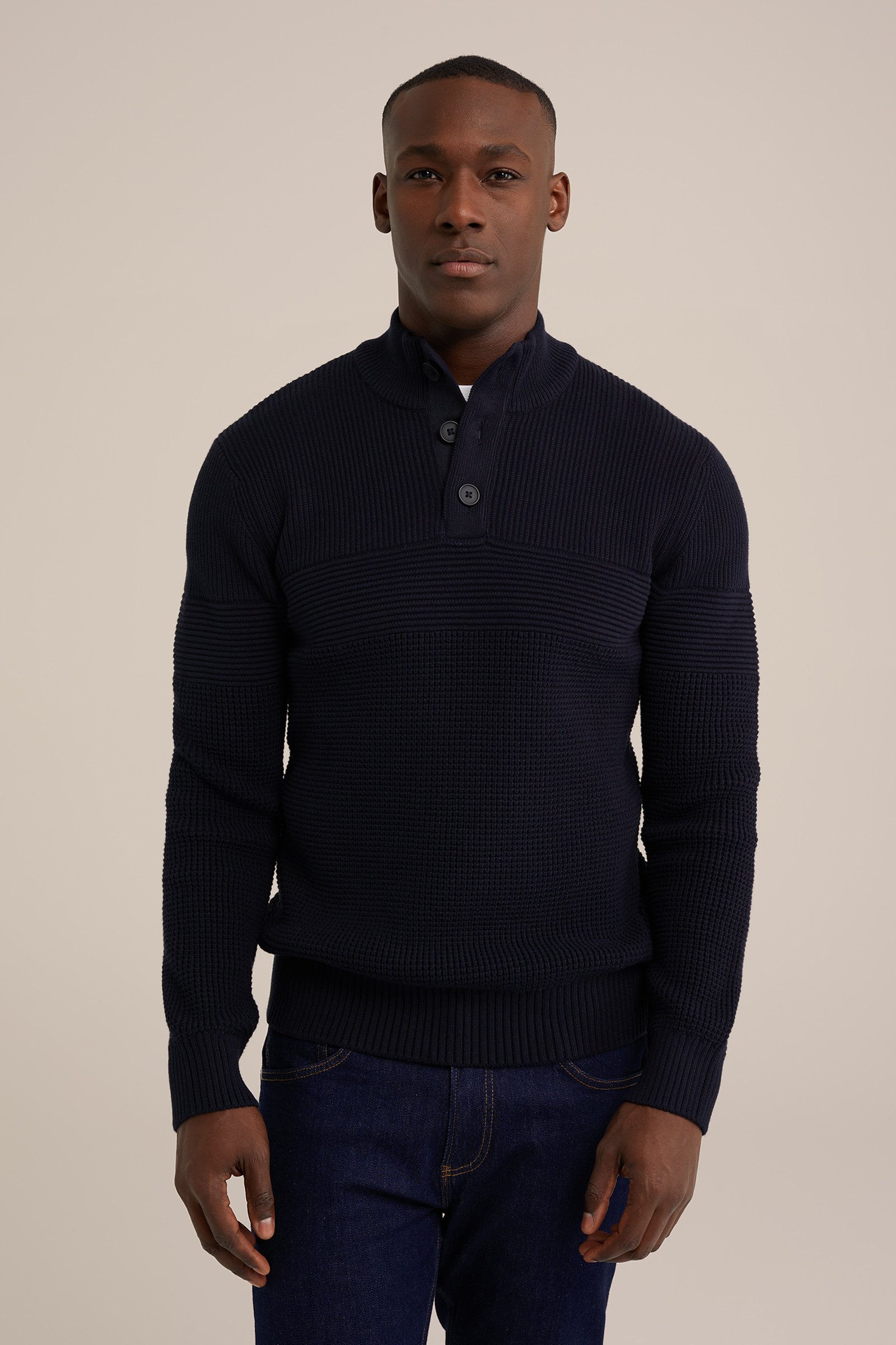 gebreide trui met structuur WE Fashion Donkerblauw