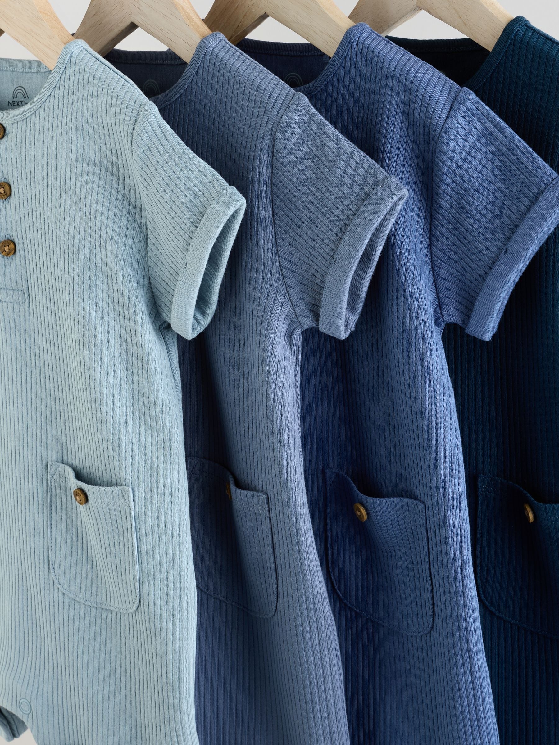 Blauw - Grootvader Knopen bij de hals 4 set Baby Rompertjes
