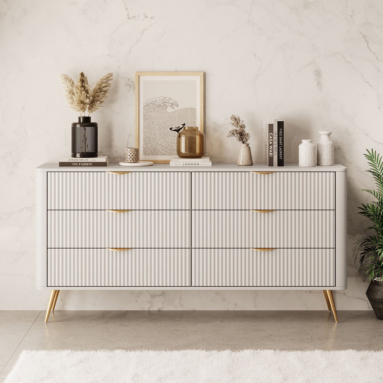 Meubella - Ladekast Lima - Beige - 163 cm