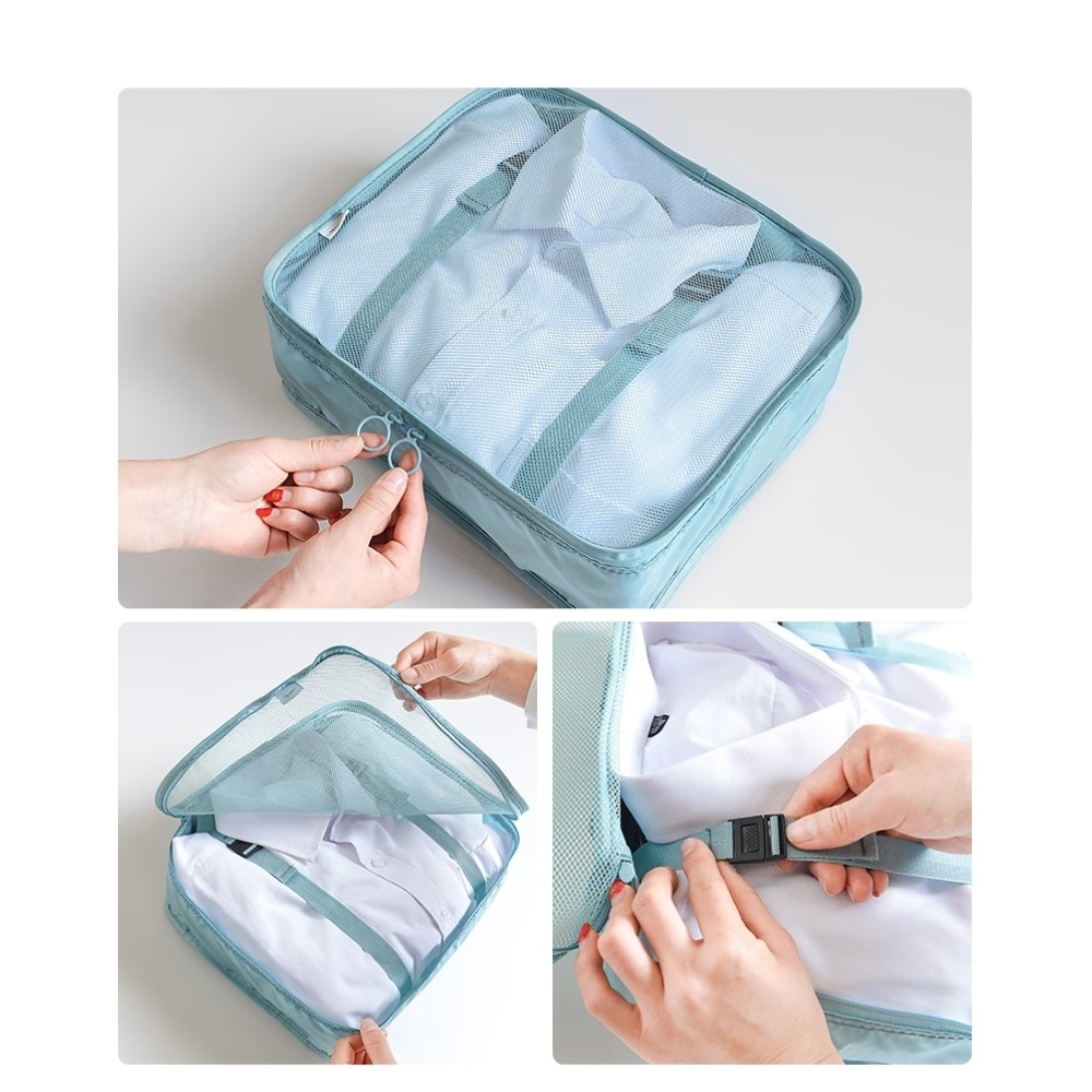 8in1 Spritzwasserfester Koffer Organizer Reise Gepäck Kompressions Kleidertaschen Set - Weiss / Grün