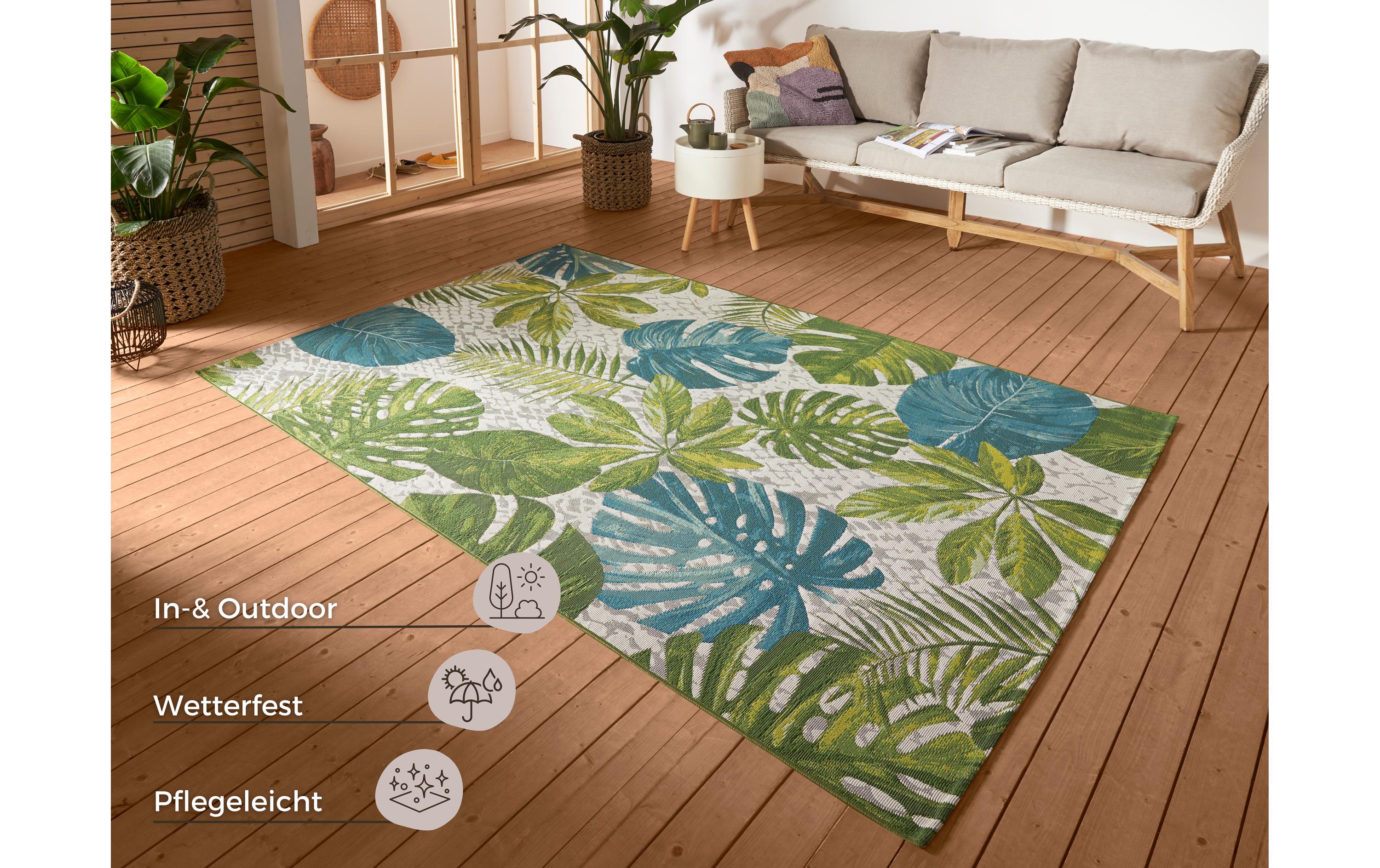 Teppich Tropical Leaves 160 cm x 235 cm, Grün/TürkisIn- & Outdoor Teppich
