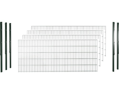 Dubbeldraads hekwerkset 8/6/8 inclusief palen met platte beugels 63 cm x 10 m, groen