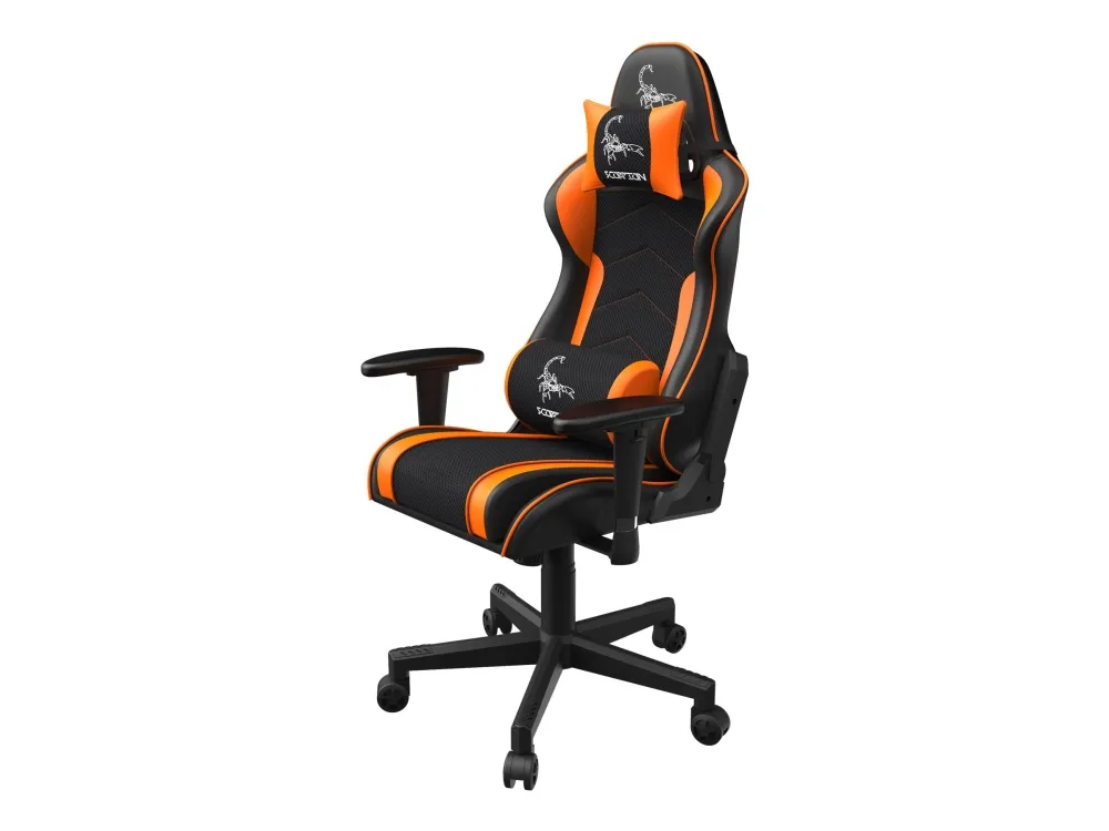 Gembird SCORPION - Stol - ergonomisk - armstøtter - T-formet - vippe - drejeled - nylon, PVC, svamp, mesh - sort trådnet, orange hud