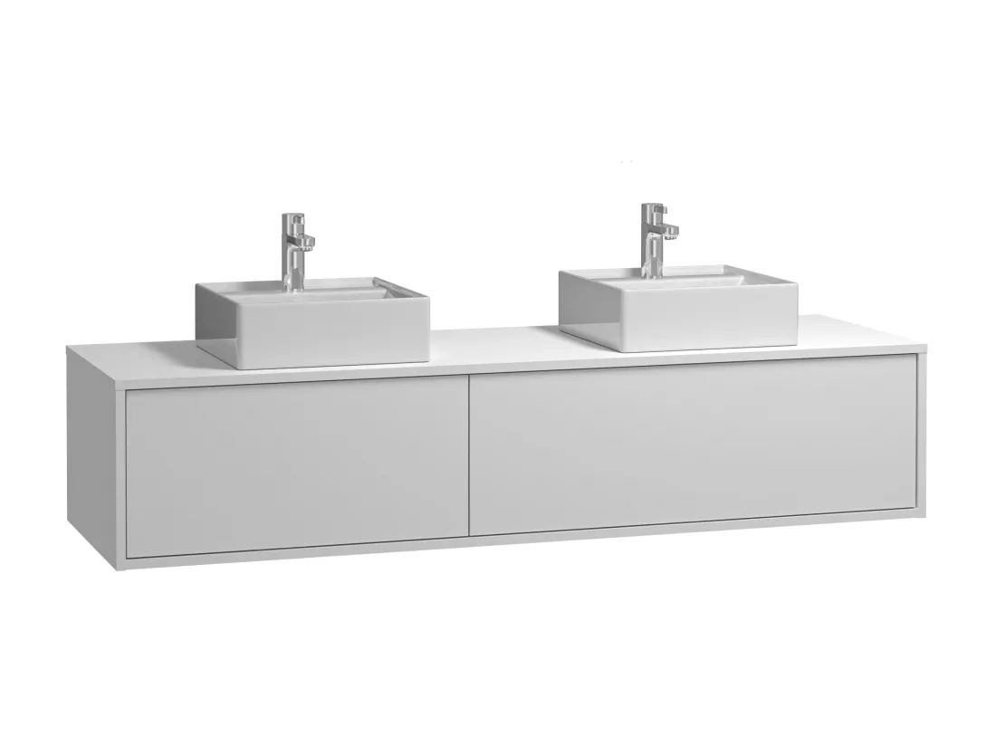Meuble de salle de bain suspendu blanc avec double vasque - L150 cm - ISAURE II