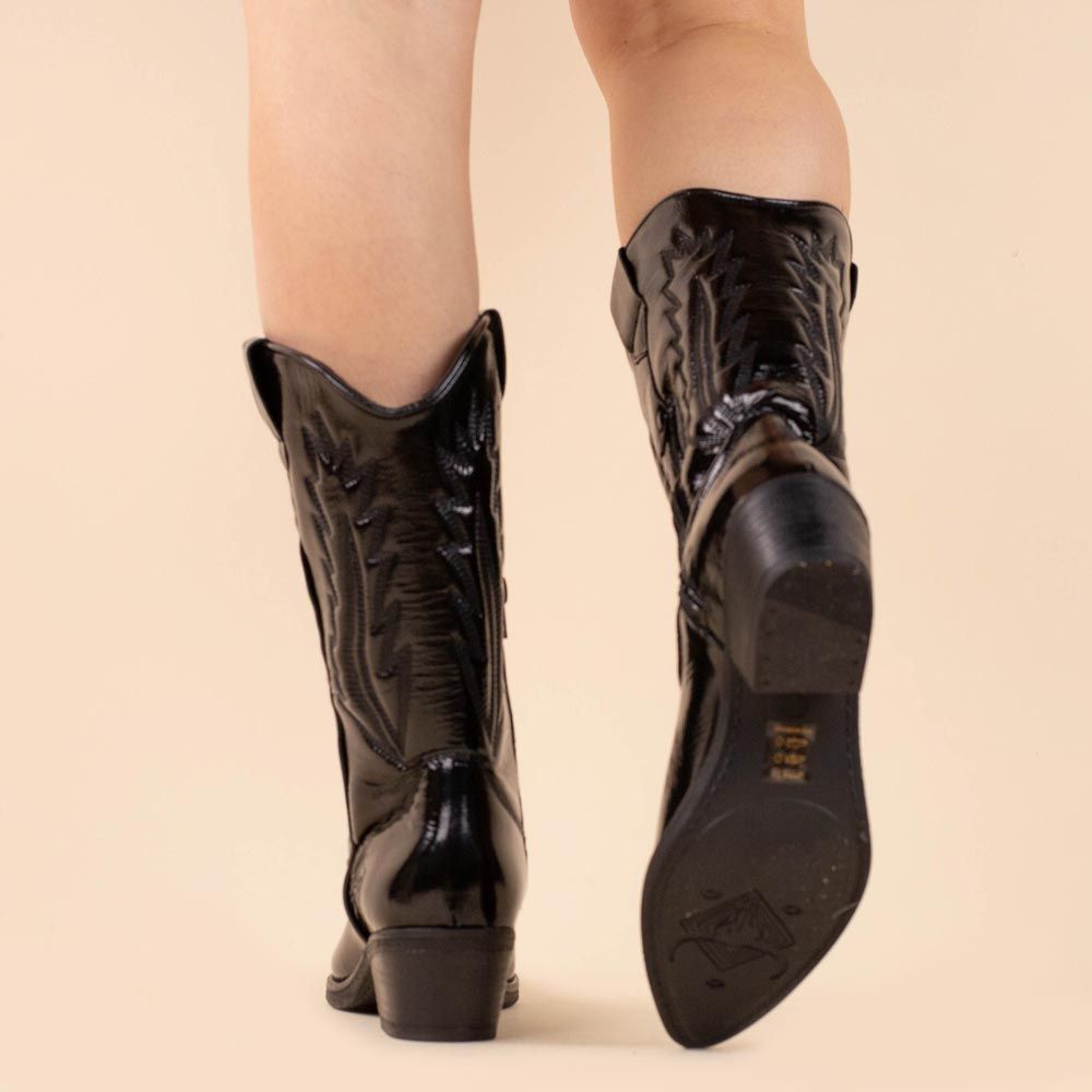 La Pintura cowboyboots lak zwart met rits