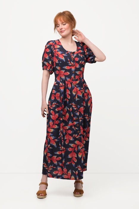 Trachtenkleid, Leinenmix, Knopfleiste, Rundhals, Halbarm