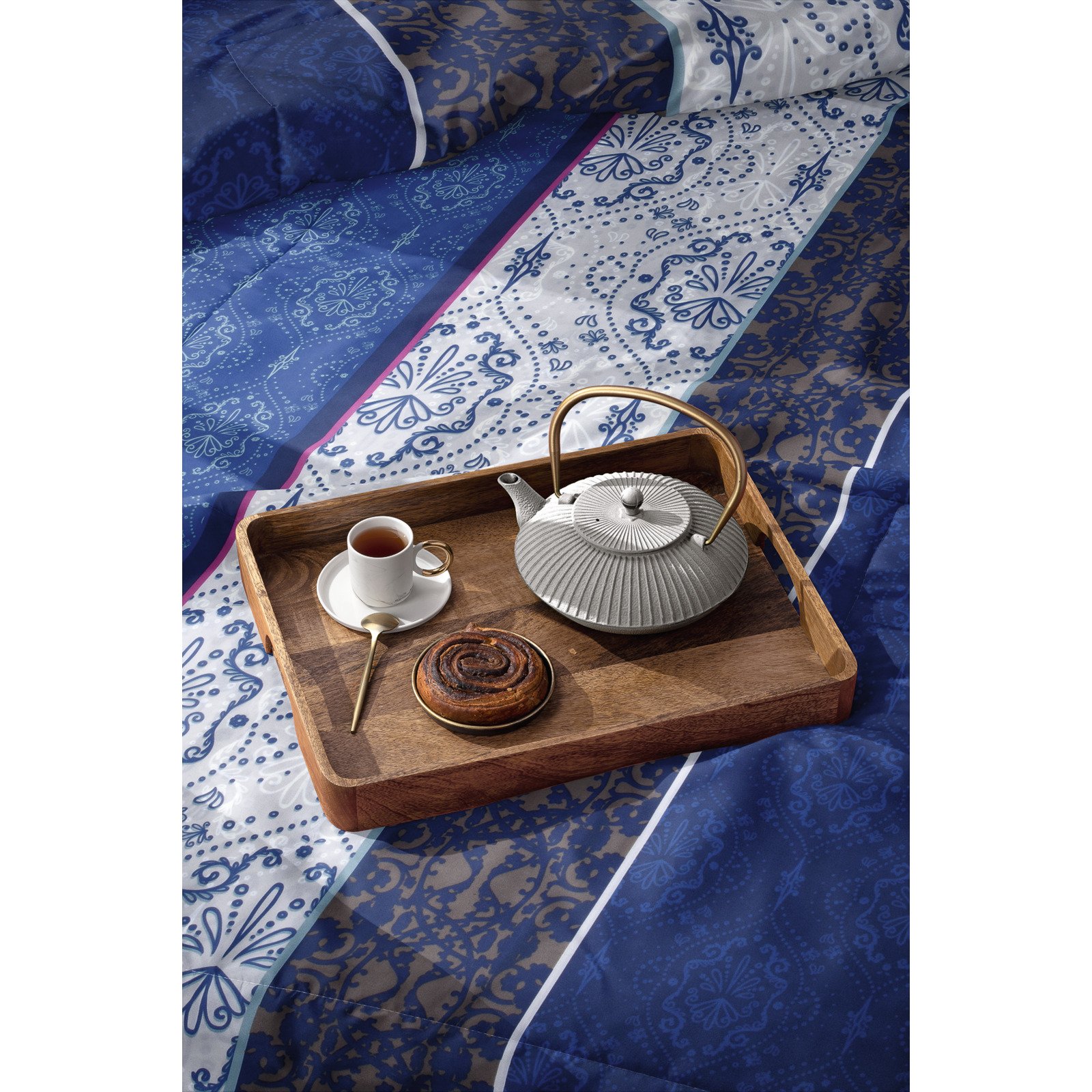 Bettwäsche Microfaser Mosaik navy blau 160x210 Duvetbezug Nord