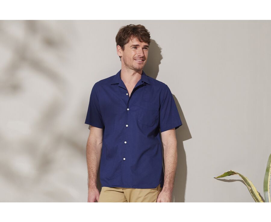 Chemise manches courtes coton lin Navy - CAYLE MC