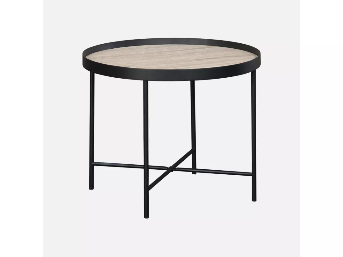 Set de 2 tables gigognes rondes pratiques en MDF effet bois de chêne avec pieds noirs