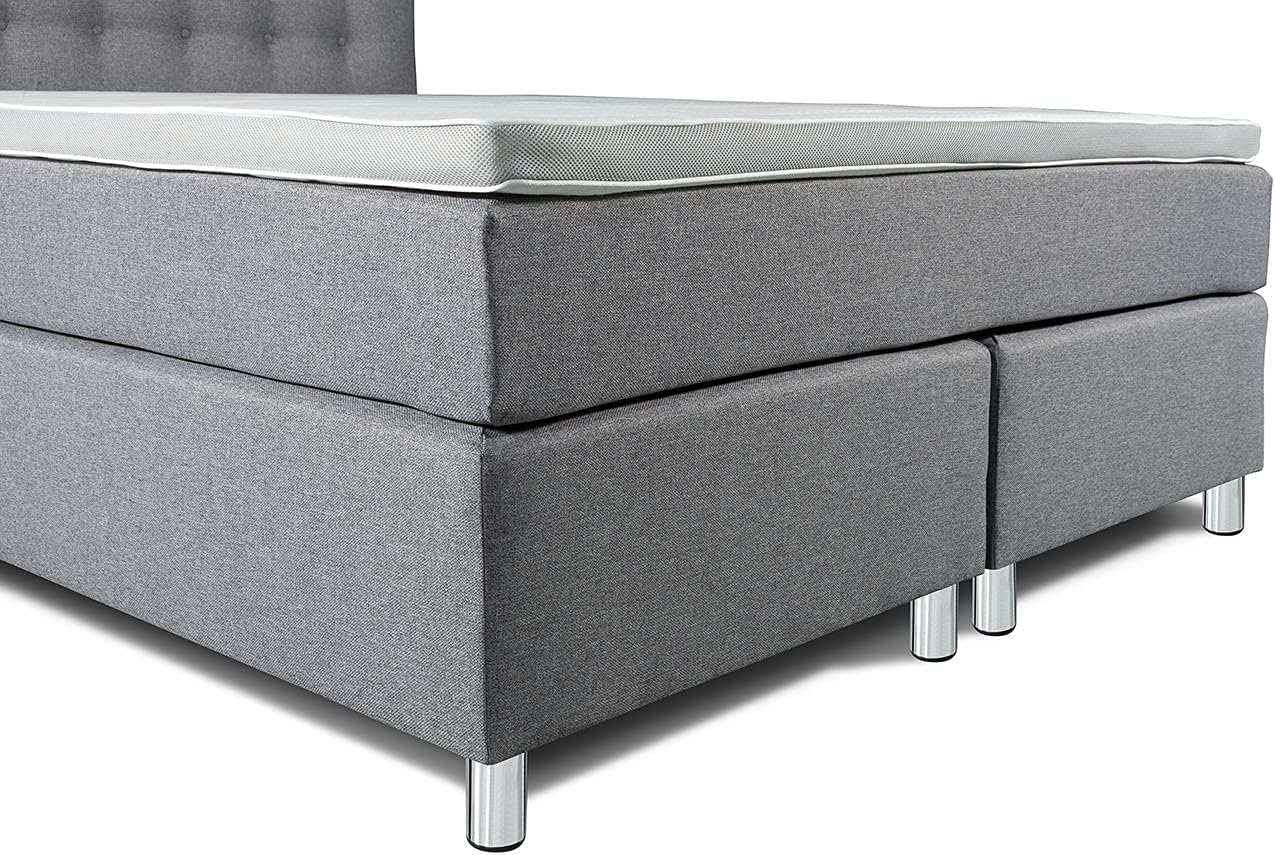 Tesla Dreams Boxspringbett 180x200 Ronda, 7 Zonen Taschenfederkern-Matratze H2/H3, 5 Jahre Garantie, Topper Komfortschaum, Unterbau Taschenfederkern, Montage verfügbar, Grau