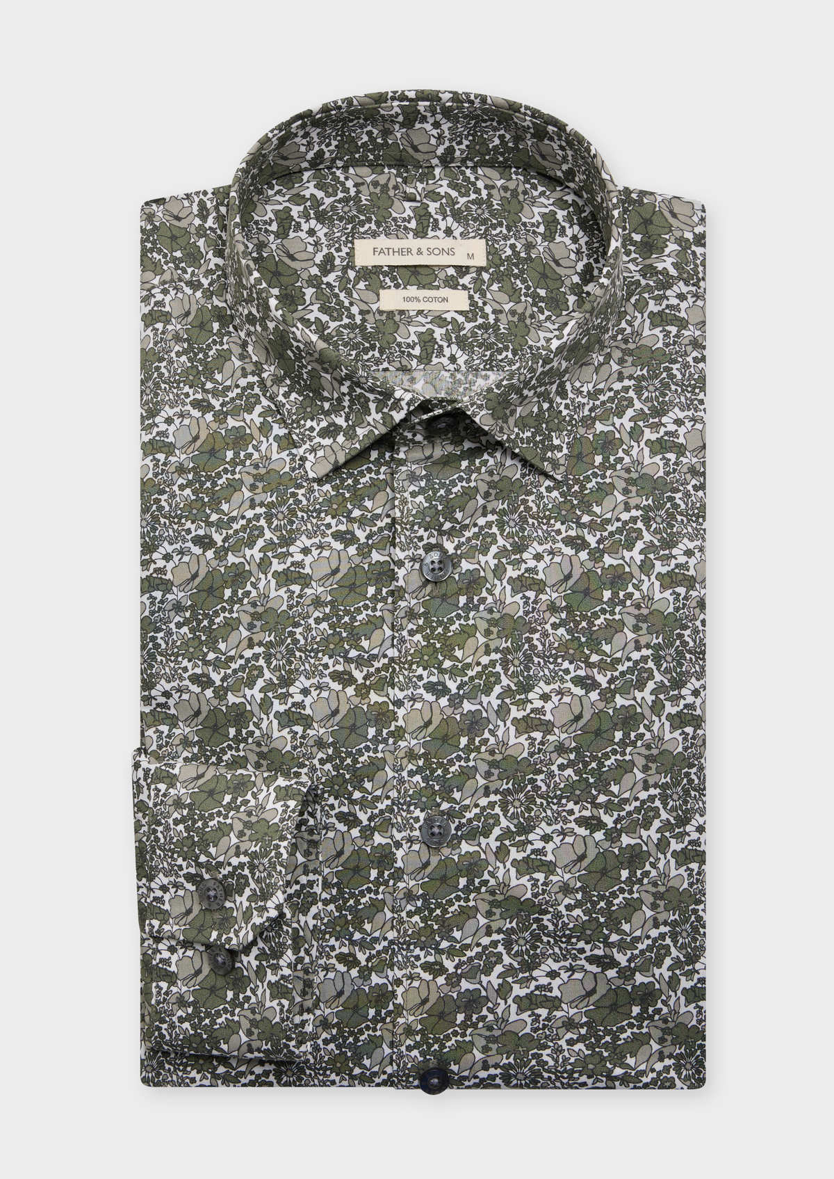 Chemise sport Slim en popeline de coton blanc à motif fleuri kaki