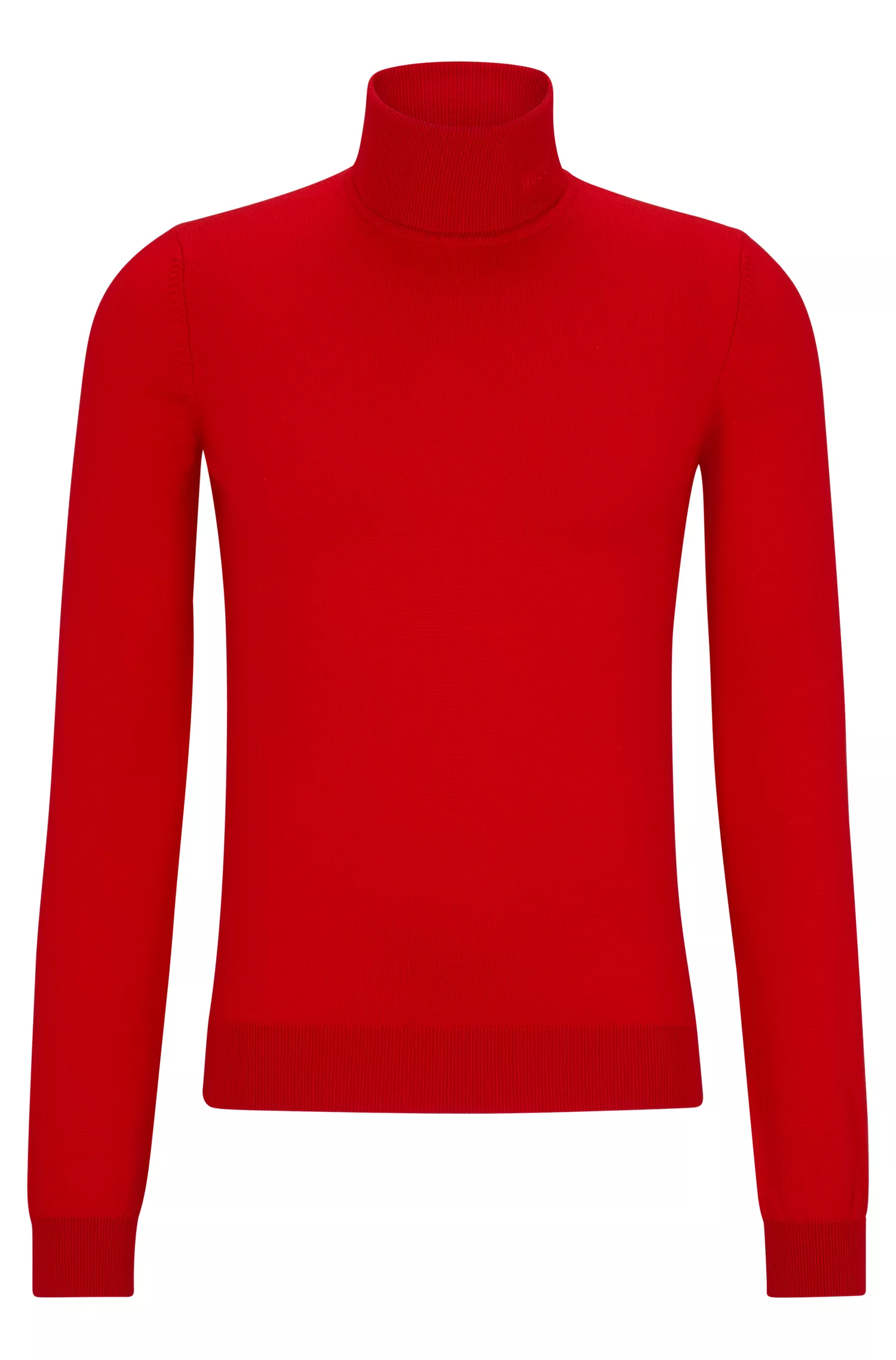 Suéter HUGO vermelho de gola alta e corte slim em lã virgem.