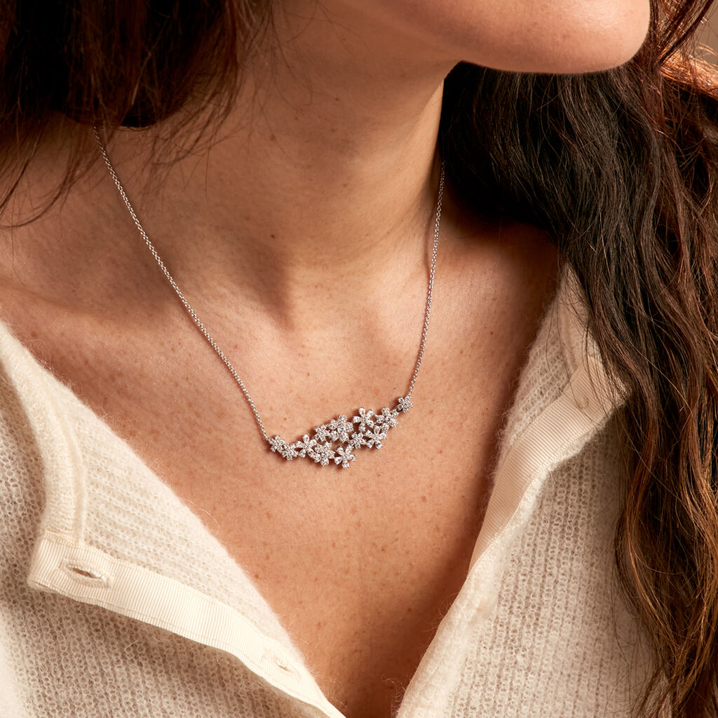 Collier Midnight Flower Argent Blanc Oxyde De Zirconium