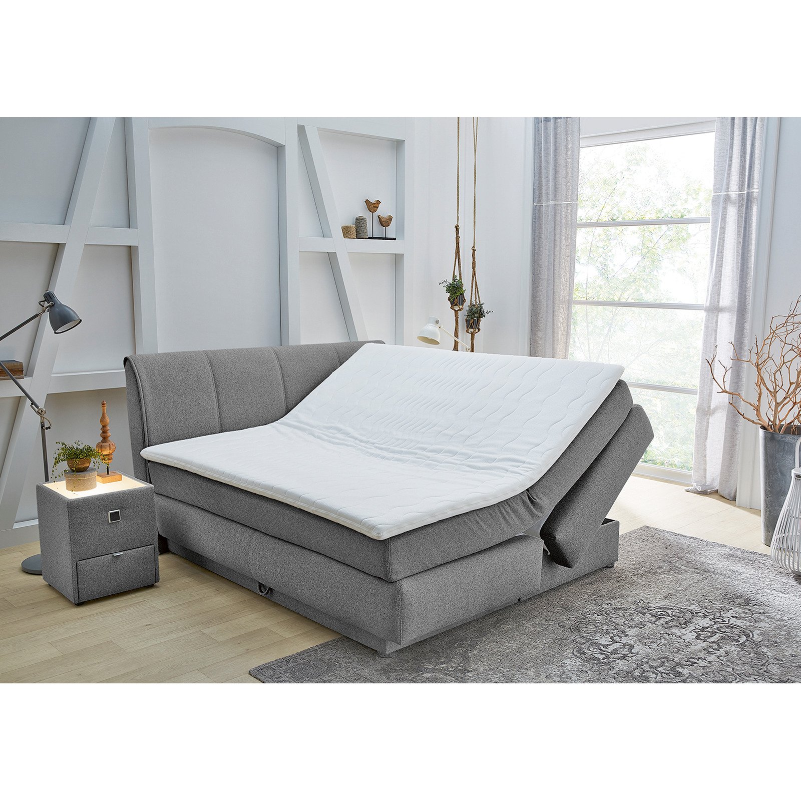 Boxspringbett Carla Stoff 180 x 200, dunkelgrau