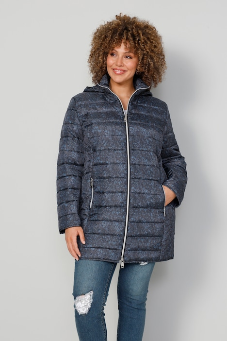 Steppjacke, Alloverdruck, Kapuze, Zipper