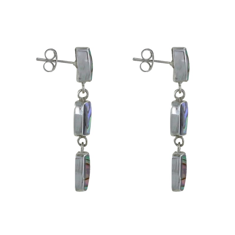 Boucles d'Oreilles Argent Un Carré et Deux Rectangles de Nacre Abalone