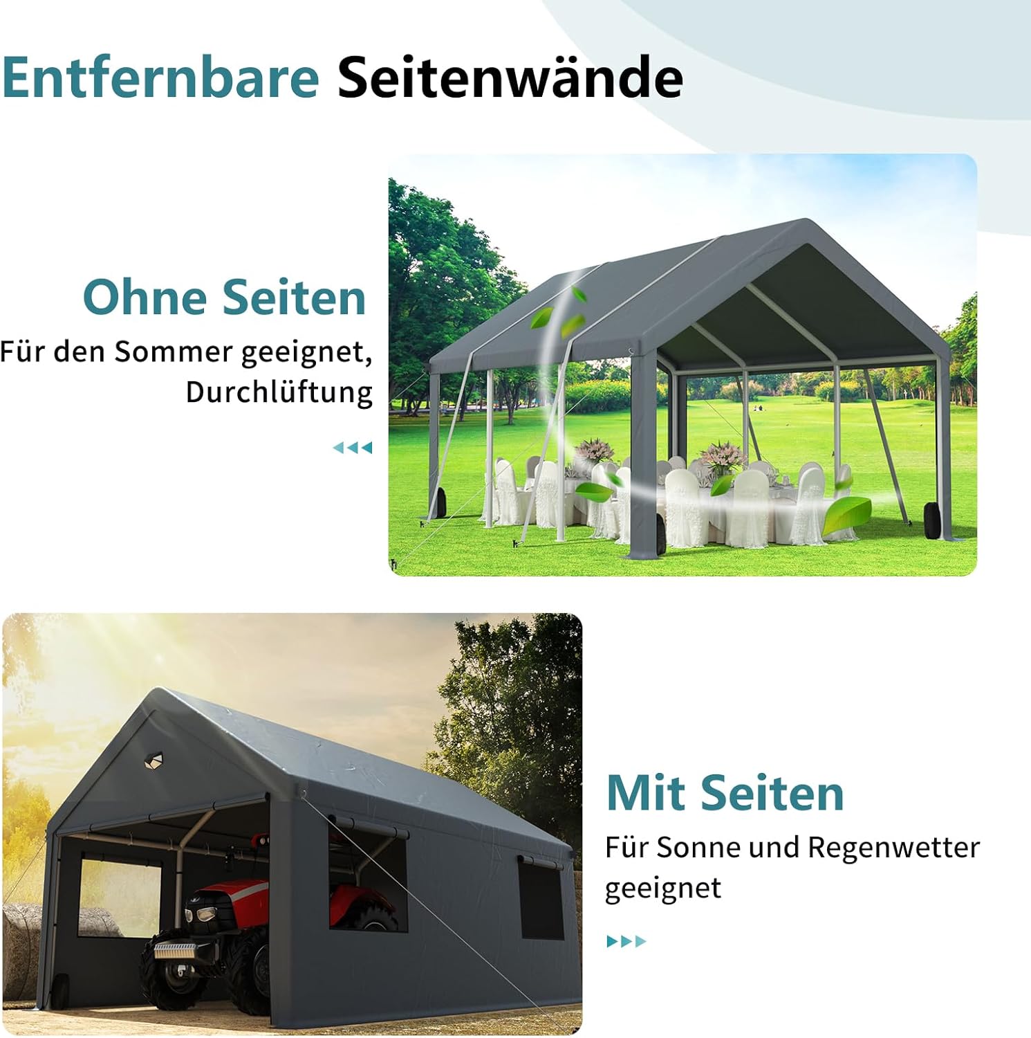 Carport Zeltgarage 3x5 m – extra großes Garagenzelt Winterfest mit Roll-up-Fenster für Auto, SUV, Boote & LKW – Seitenwände und Dach abnehmbar – Unterstand Lagerzelt oder Weidezelt