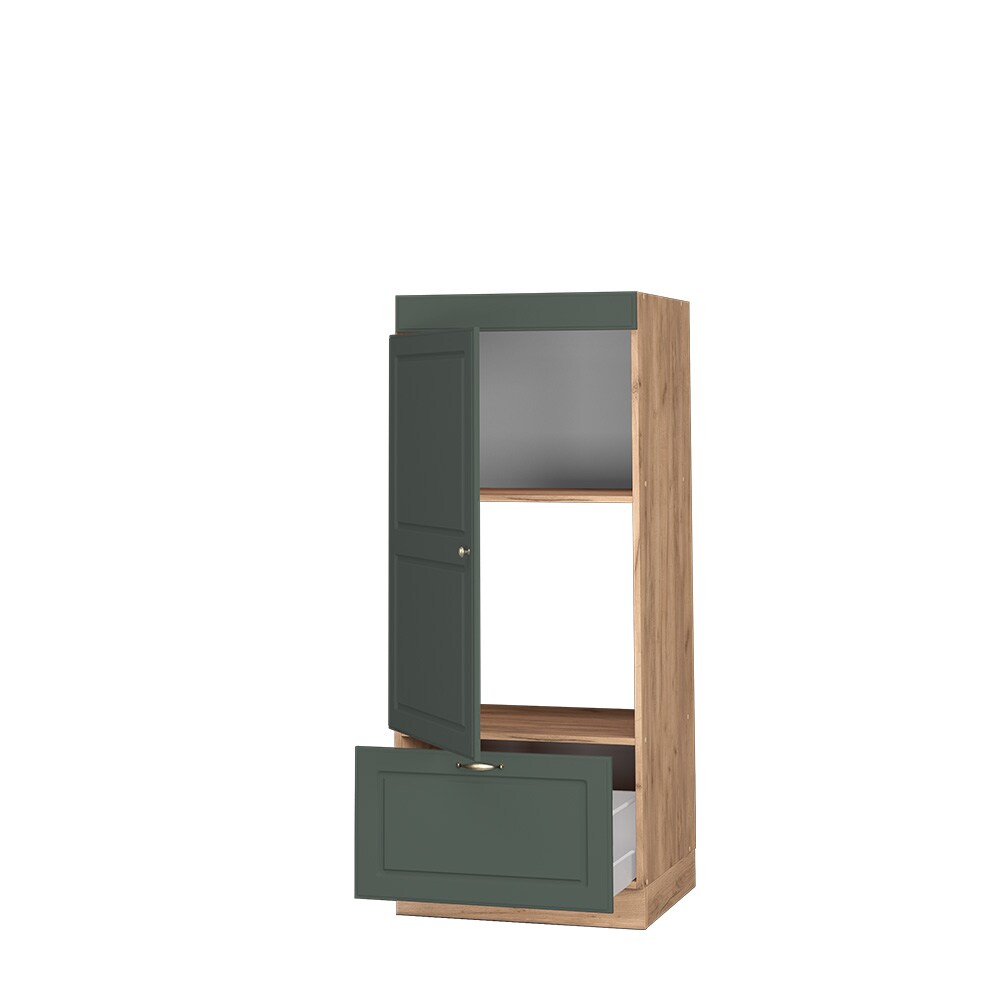 Vicco Mikrowellenumbauschrank Küchenschrank Küchenmöbel Fame-Line Landhaus Eiche Grün 60 cm Gold Küche Einbauküche Blende Hochschrank Schublade Mikrowelle Backofen Küchenzeile