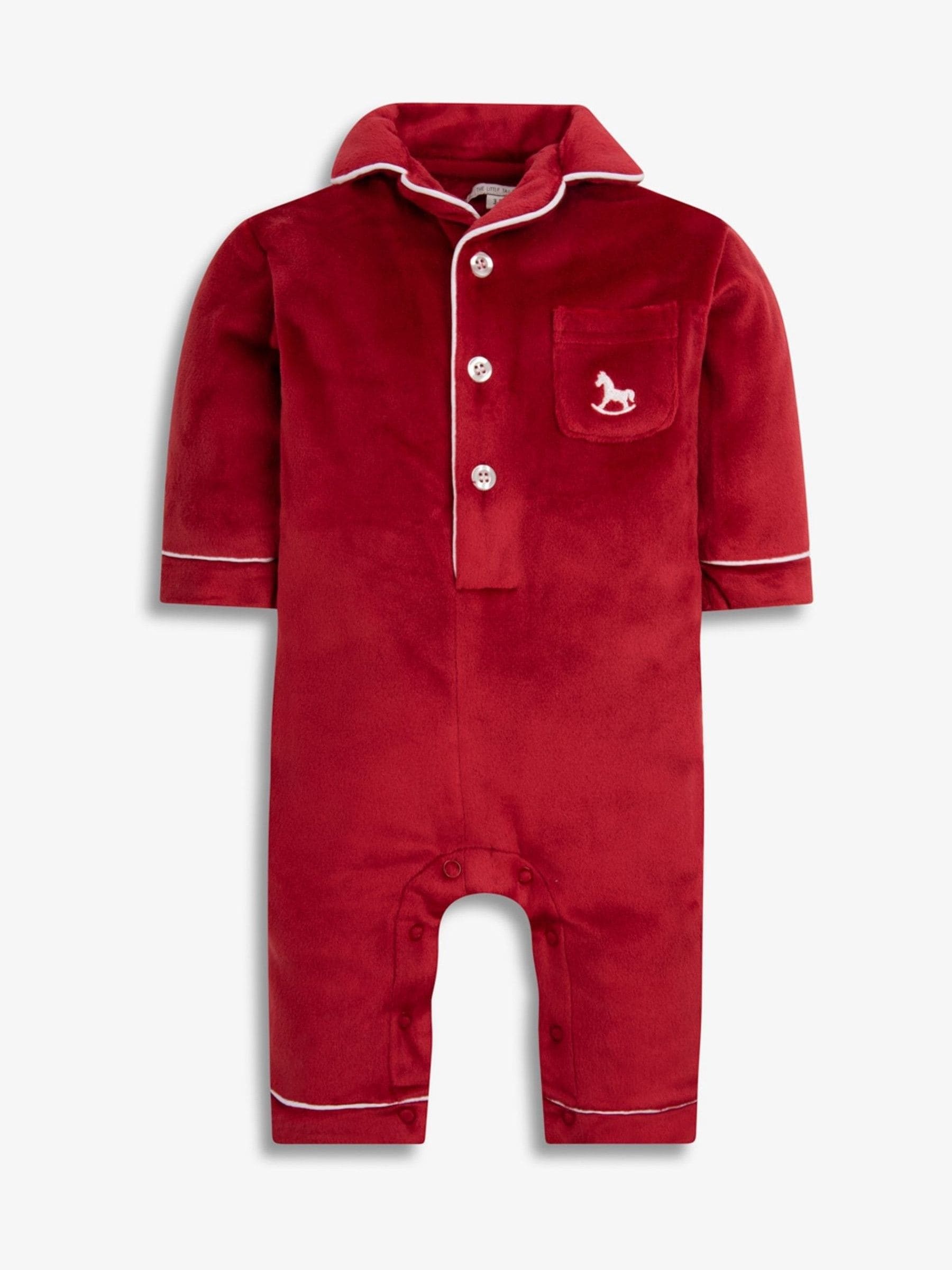 Rood - The Little Tailor luxe kerst onesie-romper van zacht velours voor baby's