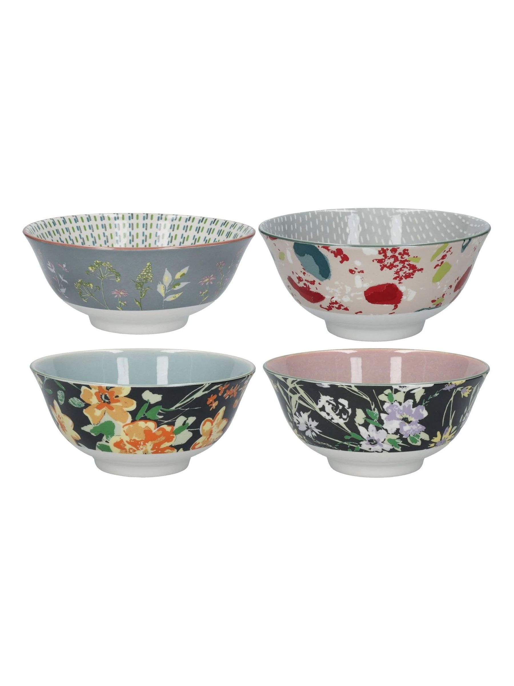 Kitchencraft Set of 4 Patterned Floral Ceramic Cereal Bowls