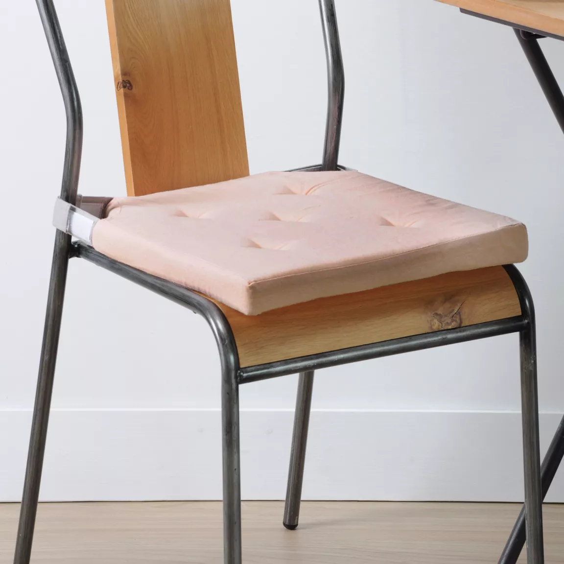 Galette de chaise scratch carrée Duo Rose poudré