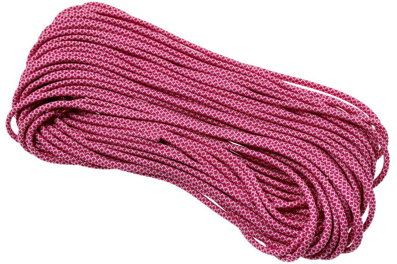 Knivesandtools 550 paracord type III, kleur: cream with fuchsia diamonds - 50 ft (15,24 meter)