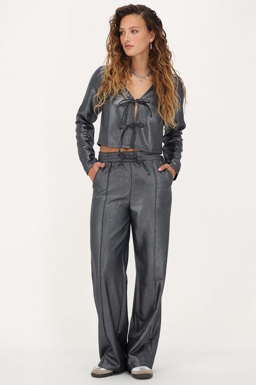 Donkergrijze wide leg broek met lurex