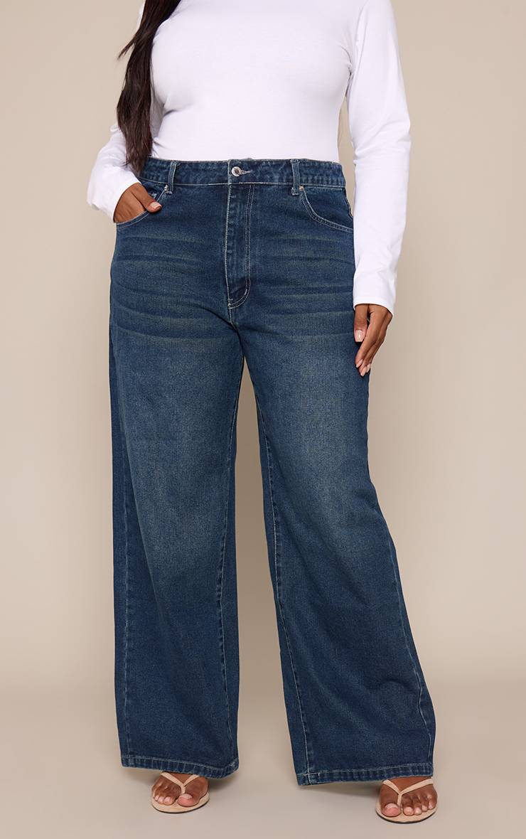 Bleu Indigo Jean Grande Taille Jambe Large
