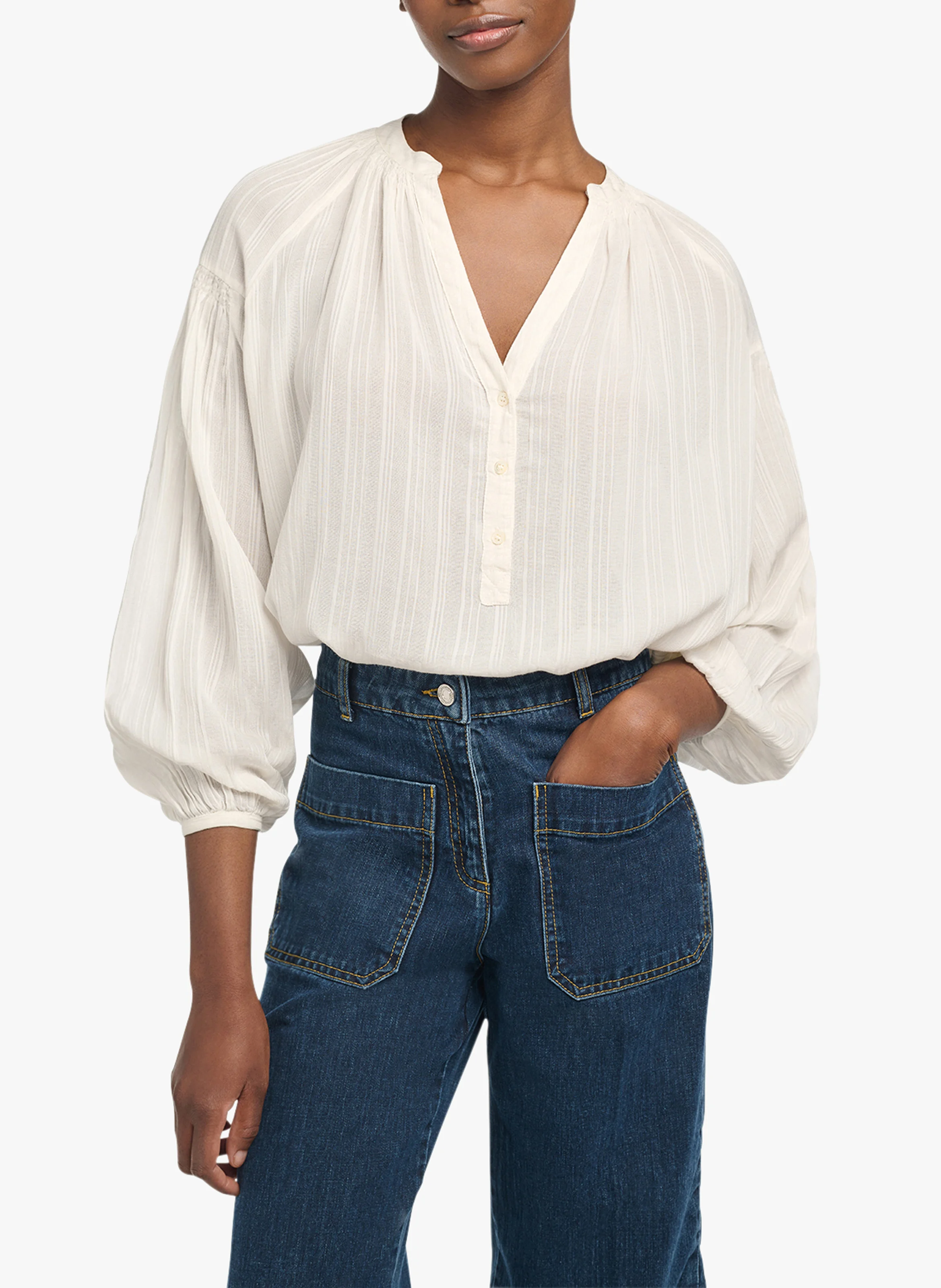 NIPOA - Top col tunisien en voile de coton | Blanc