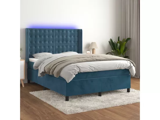 Sommier tapissier matelas et LED Bleu foncé 140x190 cm Velours