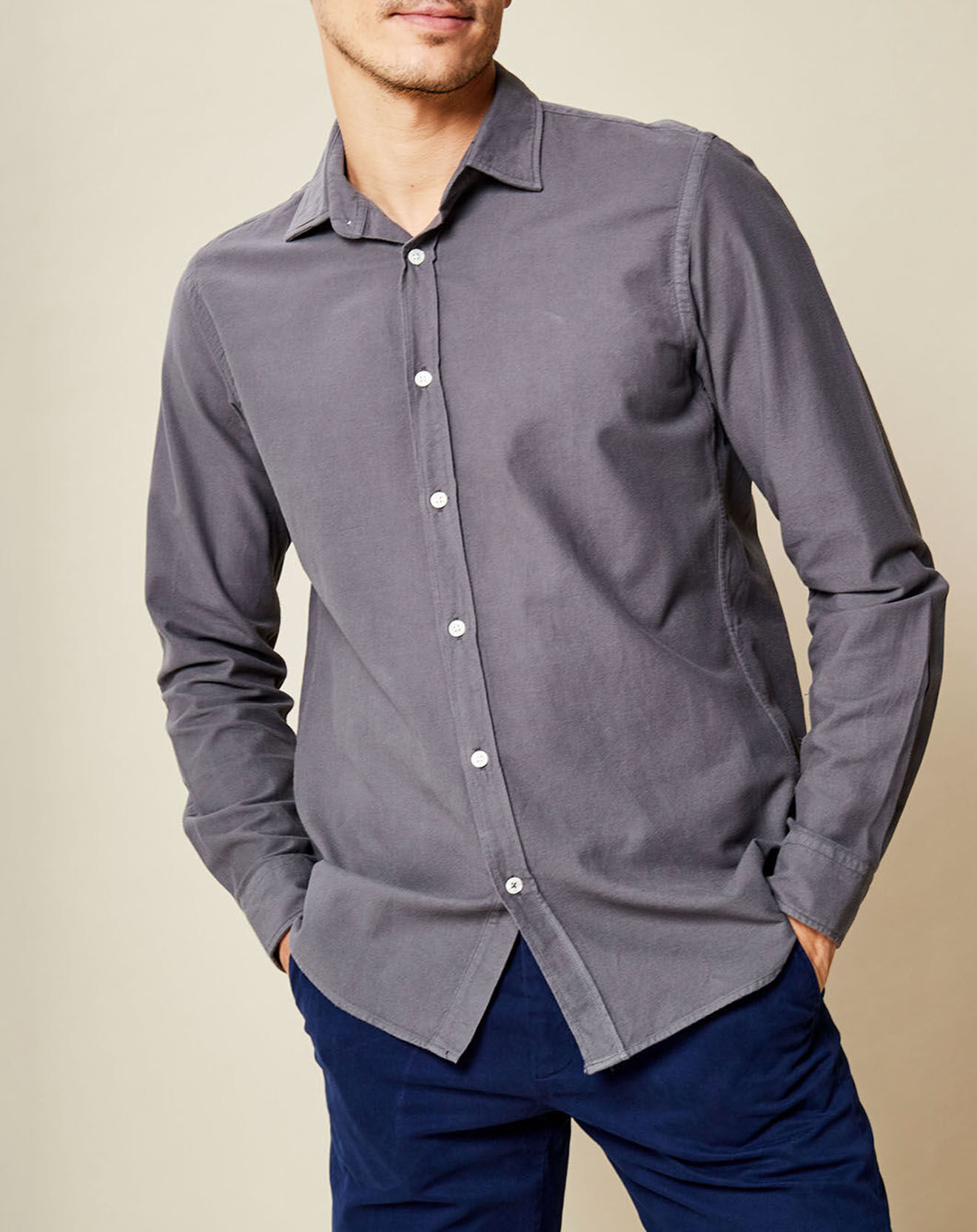 Hartford Chemise Slim en Flanelle de Coton Sammy Pat gris