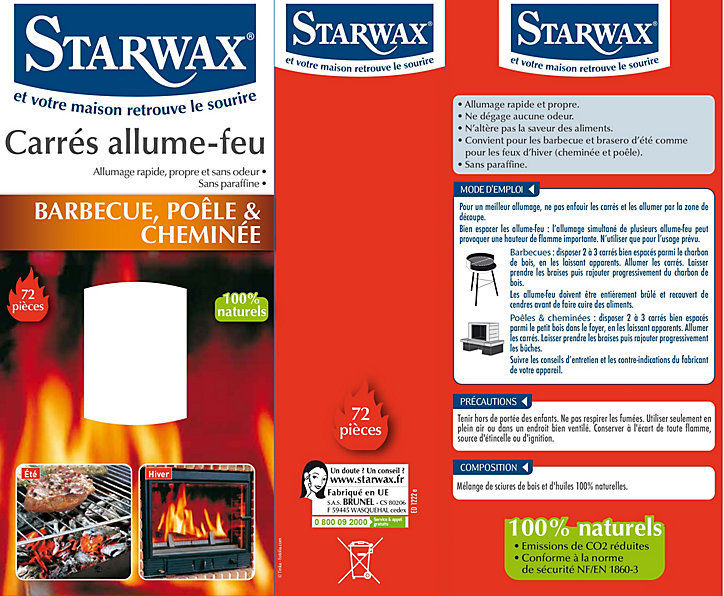 Lot de 72 carrés allume-feu barbecue&cheminée Starwax