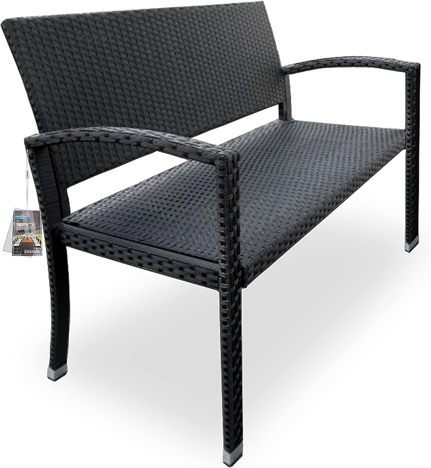 Casaria® Gartenbank Sitzbank Wetterfest Kunststoff 320kg Belastbarkeit Rückenlehne 122x58cm Garten Balkon Terrasse Bank Ergonomisch Polyrattan Schwarz