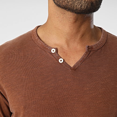 Tee Shirt Manches Longues Col Tunisien 12204411 Marron Chiné